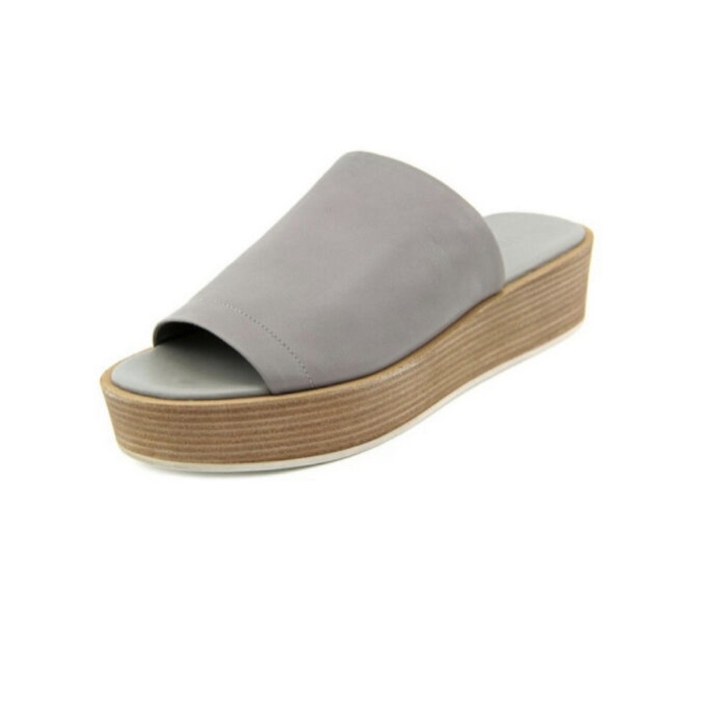 Vince Women's Saskia Platform Sandal Leather Grey Slip-On Slides 10M